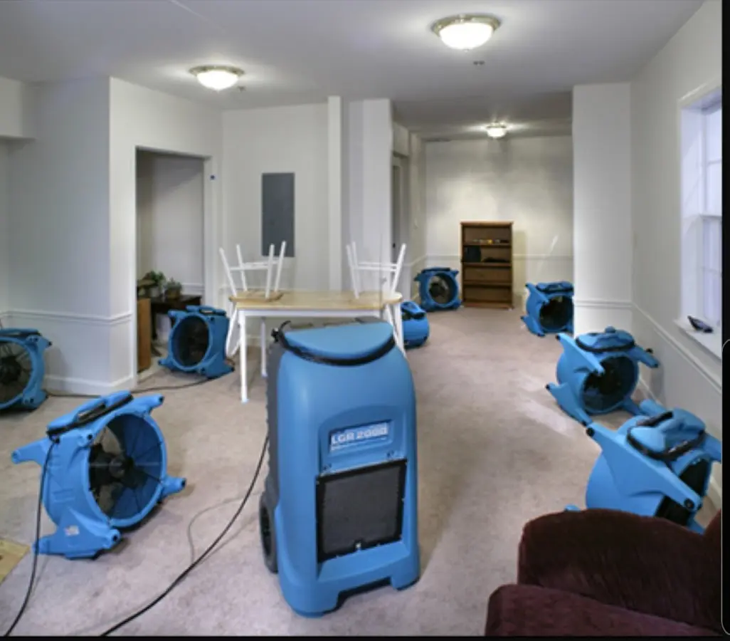 Air movers and dehumidifier setup for Water Extraction & Removal in Rock Falls